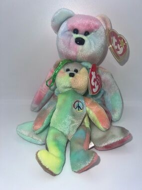 Ty Beanie Baby Peace Bear 1996 Multicolor Set of 2 Bear & Ornament with Tags